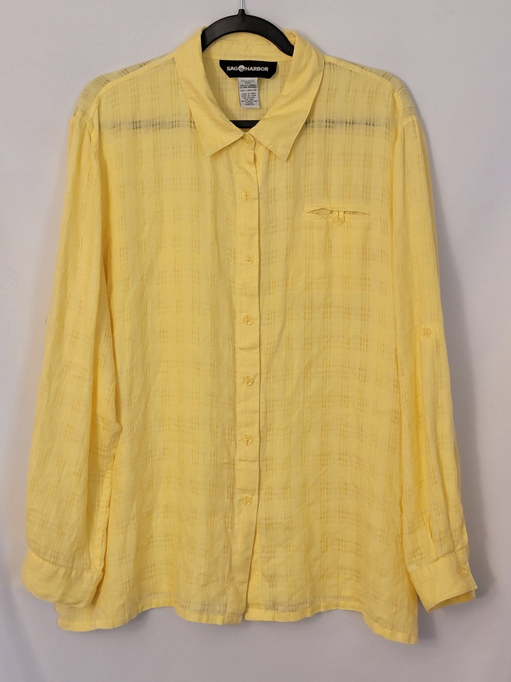 Sag Harbor 100% Linen Lightweight Button-Up Blouse Size XL